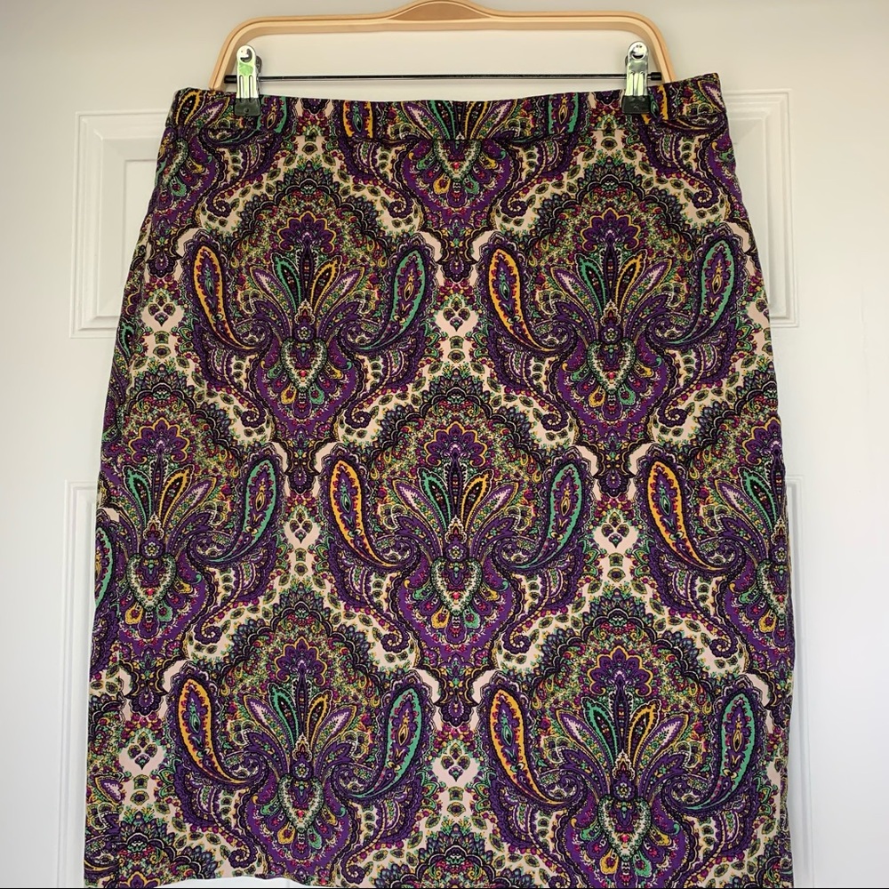 •J.Crew• Lined Pencil Skirt Purple Paisley-Size 12